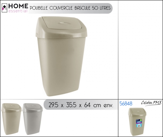 Poubelle  couvercle bascule 50 litres