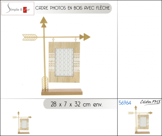 Cadre photos en MDF avec flèche pour photos 9x13 cm - 28X7X 32 cm env.