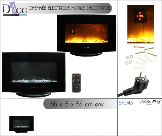 Cheminée électrique avec affichage LED (fixation murale ou sur stand)