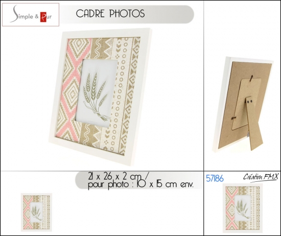 Cadre photo 10*15 cm en bois - 21 x 26 x 2 cm env.