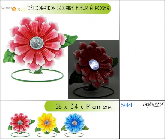 Décoration solaire fleur à poser (28*13.4*19cm env. / 3 couleurs asst.
