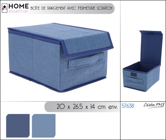 Boîte de rangement avec fermeture scratch petite -2 couleurs assorties