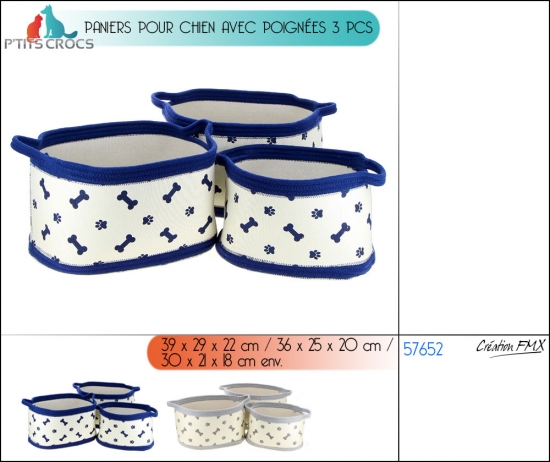 Paniers pour chien avec poignées 3 pcs - 2 couleurs assorties