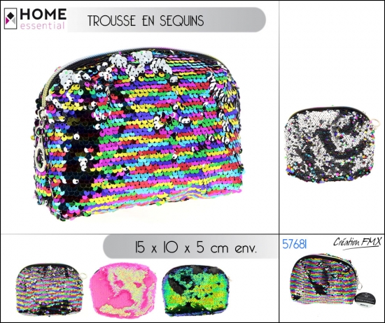 Trousse en sequins - 15x10x5 cm env. - 3 ASST
