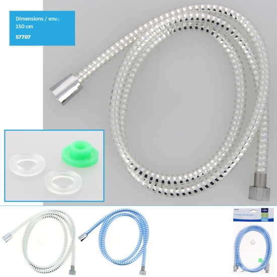 Flexible de douche PVC 1,5 m / 2 asst