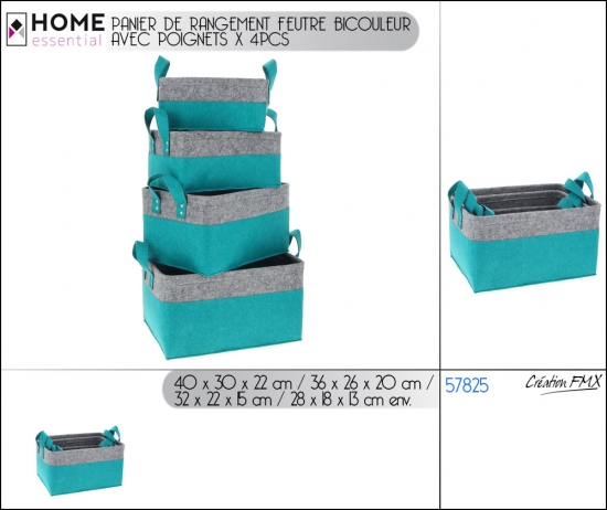 Panier de rangement feutre bicouleur avec poignets x 4pcs