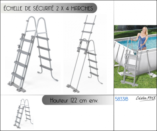 Echelle de sécurité 2 x 4 marches pour piscine hauteur 122 cm