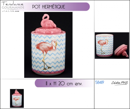 Pot hermétique Flamant Rose Dia11x  H20cm env