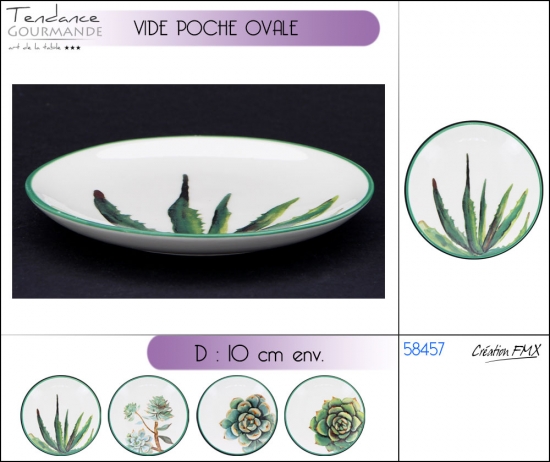 Vide poche ronde Dia 10cm env./ 4 motifs assorties