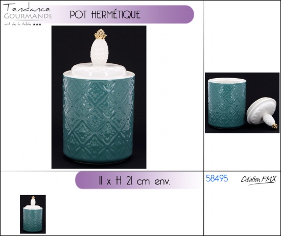 Pot hermétique en porcelaine Bleu Dia 11 x H 21cm env