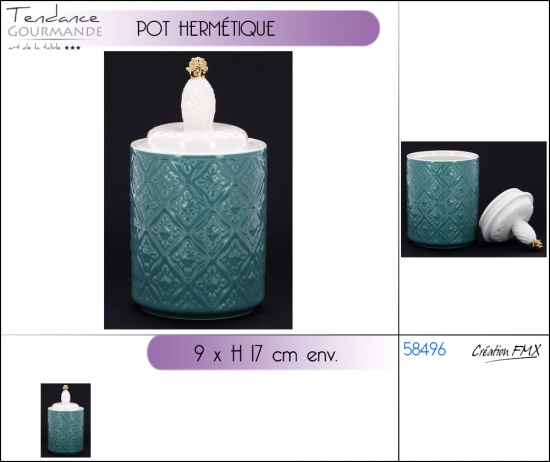 Pot hermétique en porcelaine Bleu Dia 9 x H 17cm env