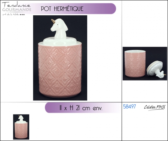 Pot hermétique en porcelaine Rose Licorne Dia 11 x H 21cm env