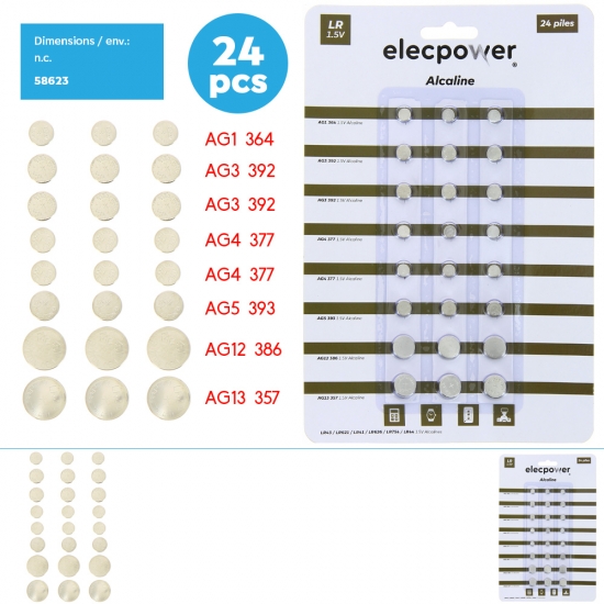 Piles alcalines pour montre x 24 pcs