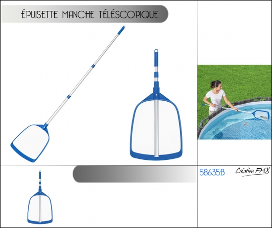 Epuisette avec manche alu télescopique 163 cm