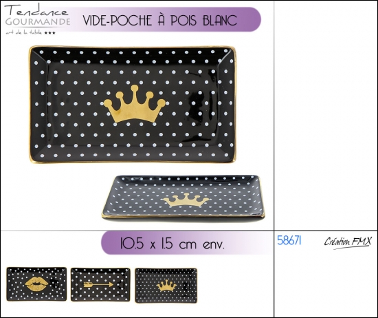 Vide-poche à pois blanc - 10.4x10.2x1.5cm env. - 3 asst.