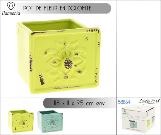 Pot de fleur en dolomite forme tiroir avec motifs arabesque  - 11.8x11x9.5cm env. - 2 asst.