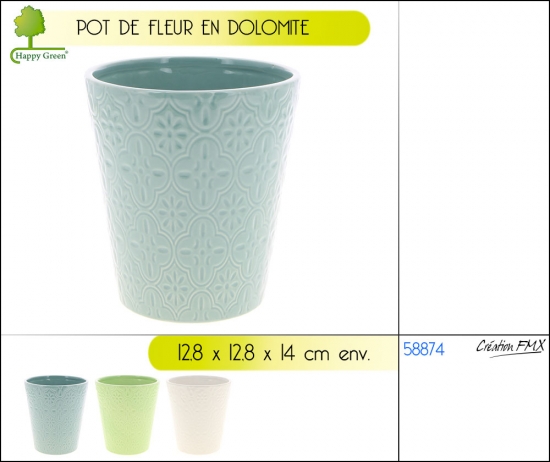 Pot de fleur en dolomite  - 12.8x12.8x14cm env. - 3 asst.