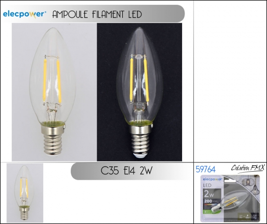 Ampoule Filament LED C35 E14, 2W