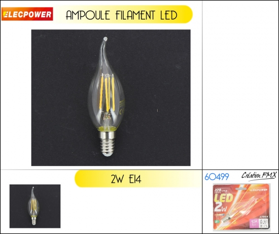 Ampoule Filament LED C35  E14 Tailed , 2W