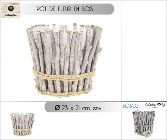 Pot de fleur en bois - Dim: 23 x H 21 cm env