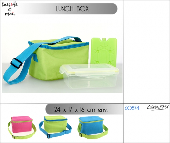 Lunch Box 3pcs (Sac isotherme + 1 boîte + accumulateur à froid) - 24X17X16cm env. / 3 couleurs asst.