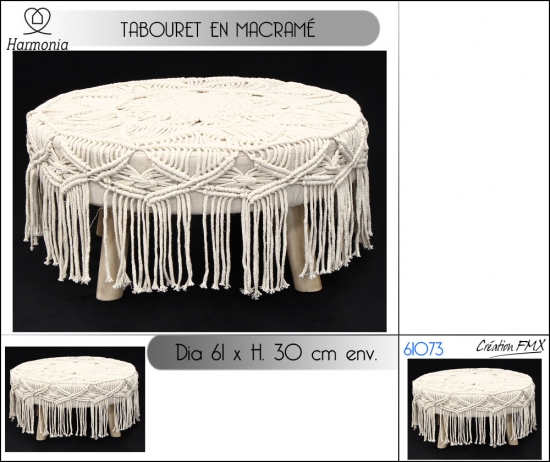 Tabouret en macramé 61 x 61 x 30 cm