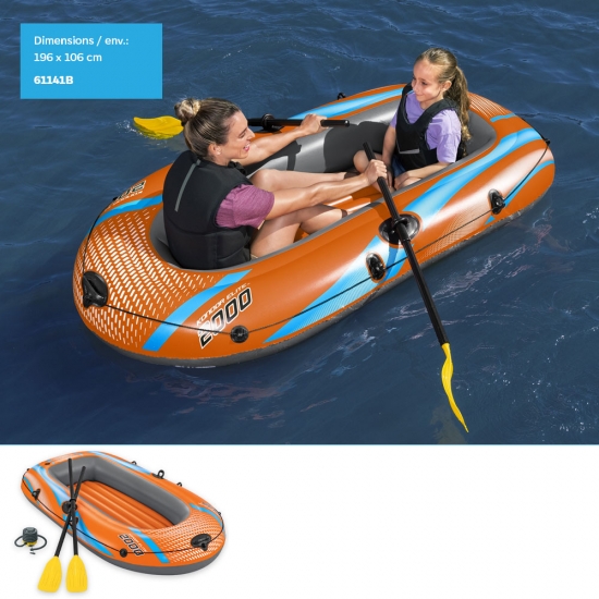 Bateau gonflable (196x106cm env.) avec pair de rames et pompe à pied
