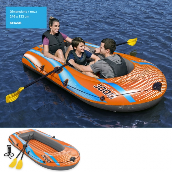 Bateau gonflable (246x122cm env.) avec pair de rames et pompe à main