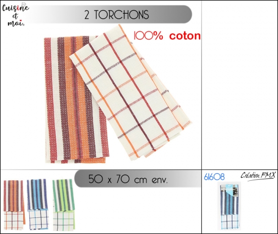Torchons x 2, dim 50x70 cm, 3 motifs assortis