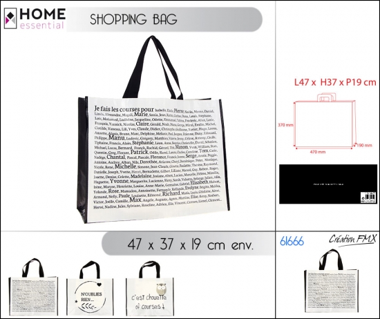 Sac de course 47 x 37 x 19 cm, tendance black White, 3 assts