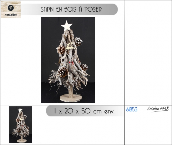 Sapin en bois à poser, Dim 11x20x50cm env.