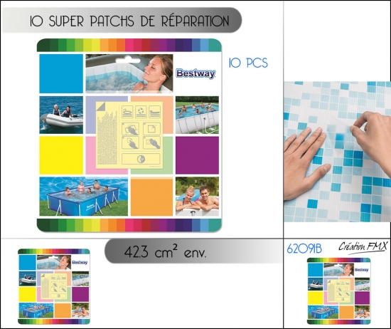 10 patchs de réparation Waterproof de 42.30cm2 (pour surface sous l'eau)