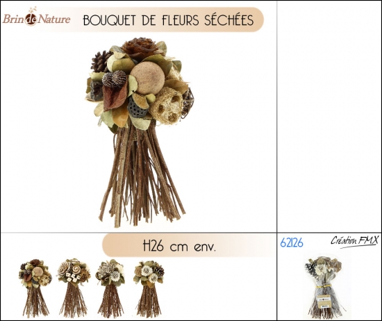 Bouquet de fleurs séchées sur pieds H 26 cm env, 4 assortiments