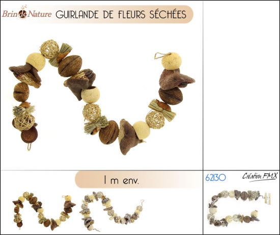 Guirlande de fleurs séchées L 1 m env, 2 assortiments