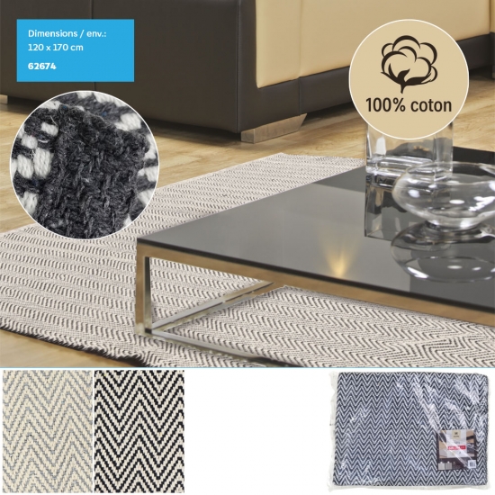 Tapis sol - 120x170 cm - 2 asst - 100% coton