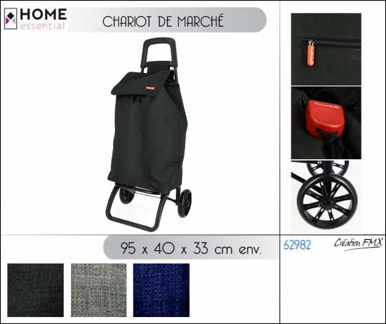 Chariot de marché de 95 cm - 2 roues (95x40x33cm env.) /3 assts