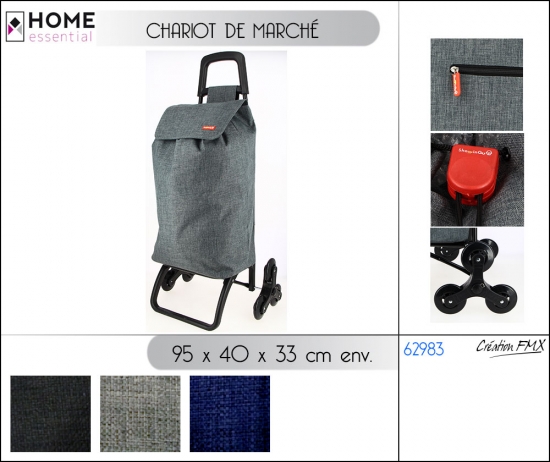 Chariot de marché de 95 cm - 6 roues monte escalier (95x40x33cm env.) /3 assts