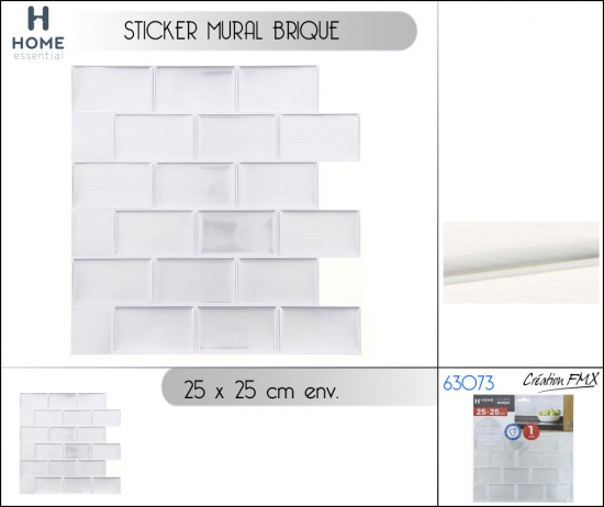 Sticker mural brique - Dim: 25x25cm env - Coloris Gris chromé