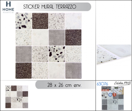 Sticker mural terrazzo carré - Dim: 25x25cm env - Coloris Gris