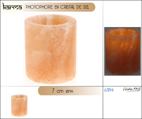 Photophore dans crystal de sel forme cylindrique - Hauteur: 6cm env.