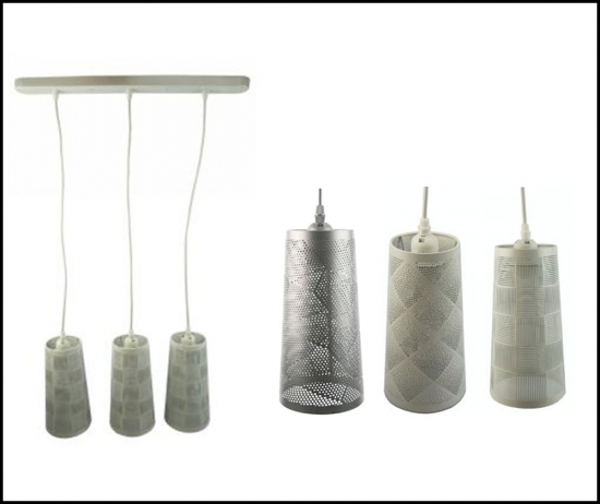 Plafonnier pendant couleur blanche  x 3 avec son support barre -  58x13x90 cm env