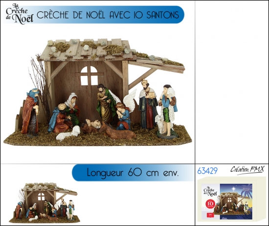 Crèche de Noël avec 10 santons - L60cm env