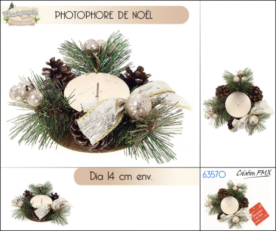 Photophore de Noël - Coloris Champagne - Diam 14cm env