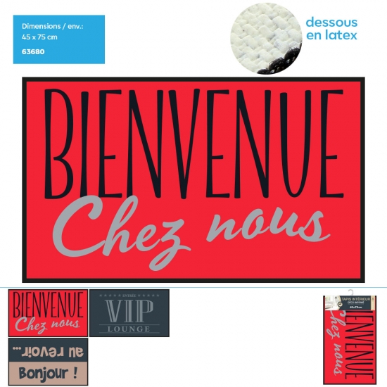 Tapis imprimé texte Bienvue / 3 coloris assortis, 45 x 75 cm