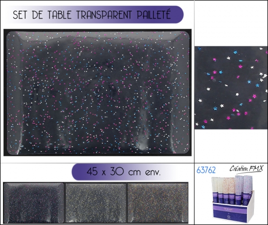 Set de table paietté en étoile noël Dim 45x30cm env x3 coloris