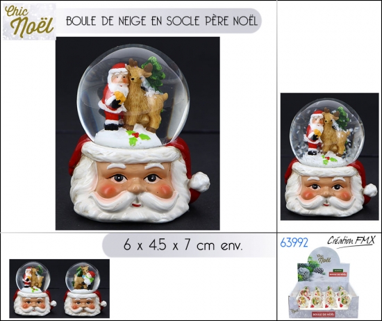 Boule de Neige en socle Père Noël 6x5x7cm env. 2 mod asst