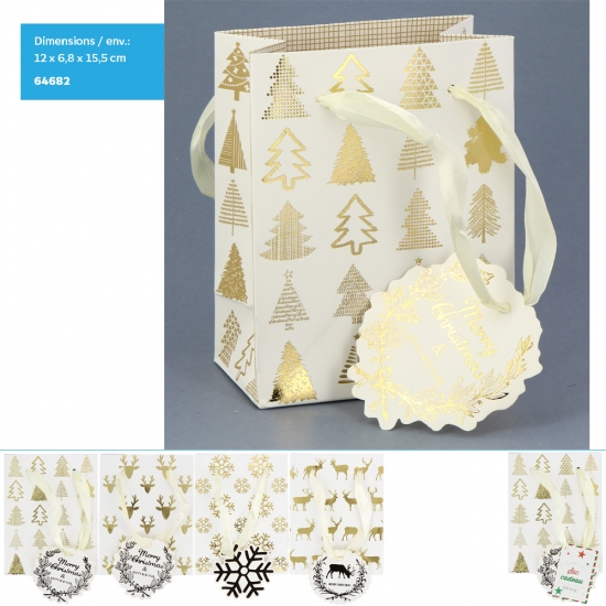 Sac cadeau x 4 motifs Noël-12x15.5x6.8cm