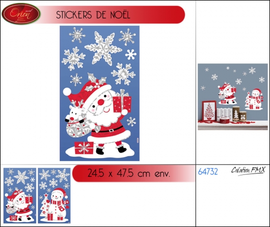 Sticker Noël Bonhomme de neige - Dim 47.5x24.5cm env  - 2 asst