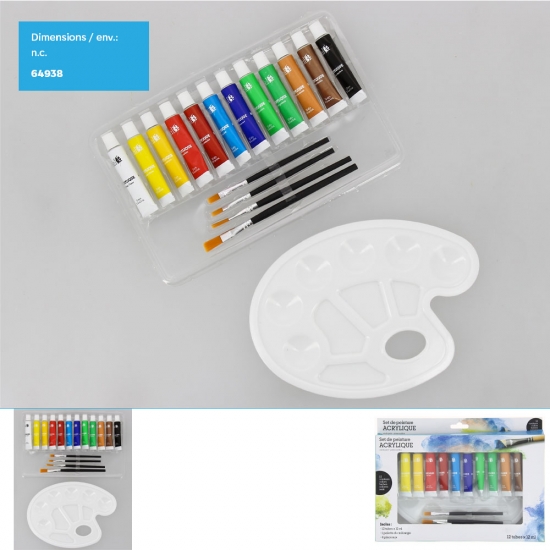 Peinture acrylique - boîte de 17pcs (12 couleurs + 4 pinceaux + palette)