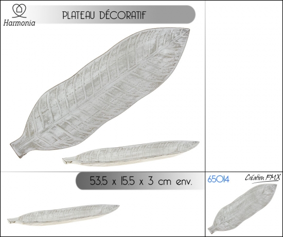 Plateau décoratif forme feuille (53.5x15.5x3cm env.)